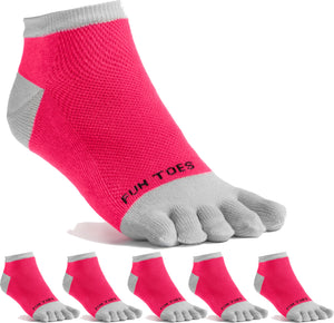 FUN TOES Women's Cotton Toe Socks-Breathable-6 PAIRS Pack-Size 9-11-Lightweight