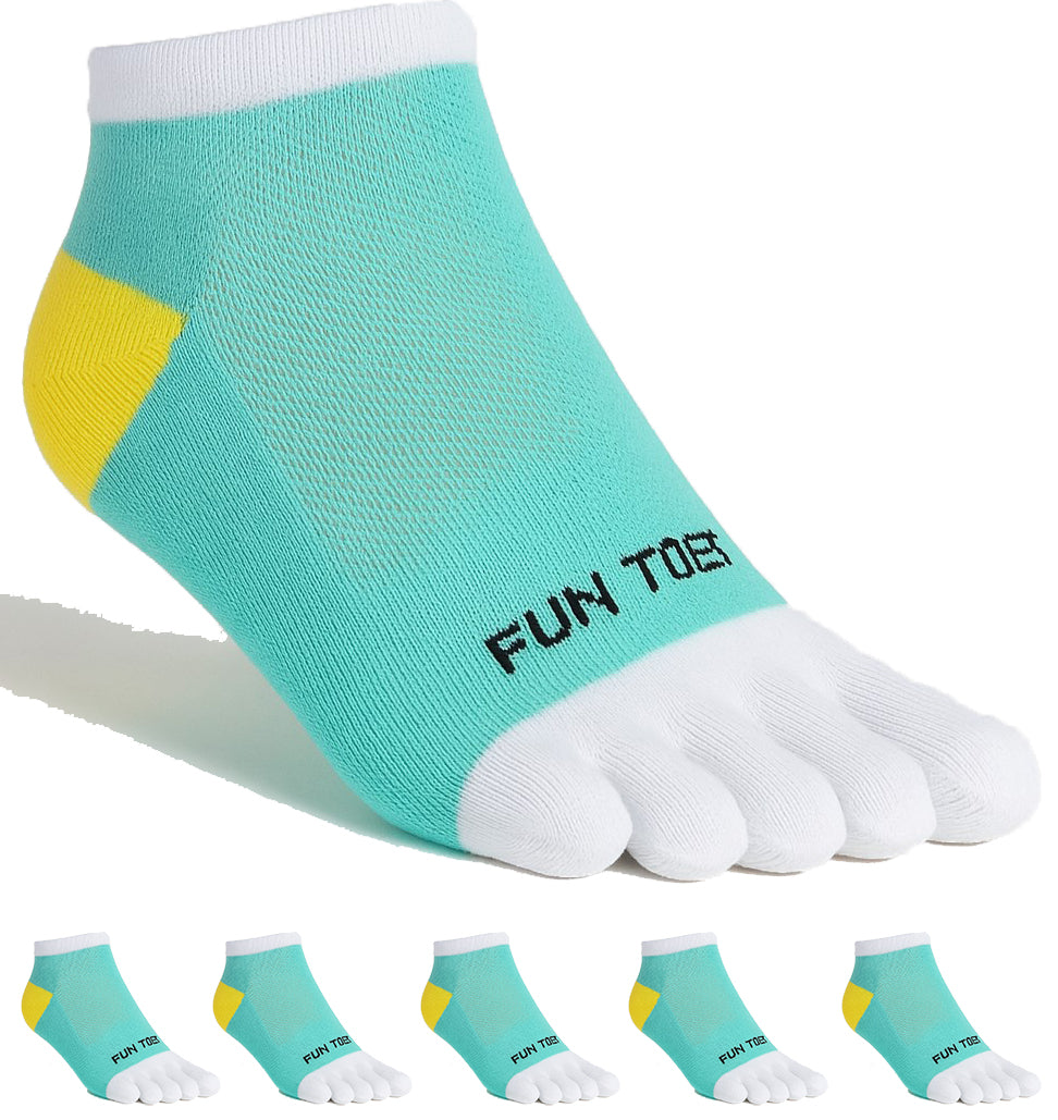 FUN TOES Women's Cotton Toe Socks-Breathable-6 PAIRS Pack-Size 9-11-Lightweight