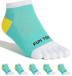 FUN TOES Women's Cotton Toe Socks-Breathable-6 PAIRS Pack-Size 9-11-Lightweight