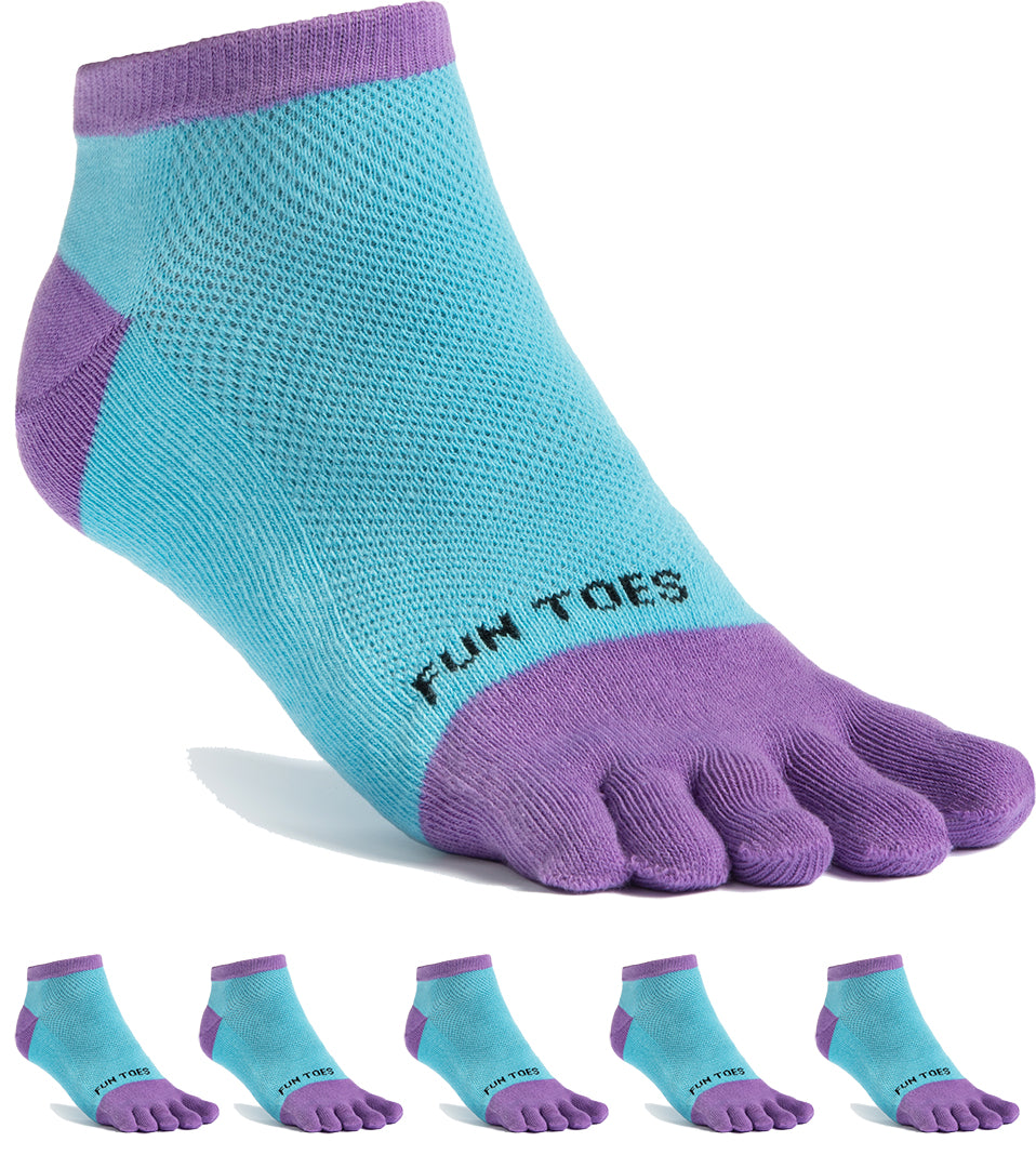 FUN TOES Women's Cotton Toe Socks-Breathable-6 PAIRS Pack-Size 9-11-Lightweight